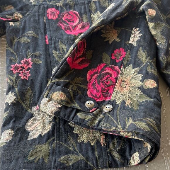 Chicos Vintage Black Floral Tapestry Jacket Coat Button Down Classic Size 2 (L) - Picture 9 of 14
